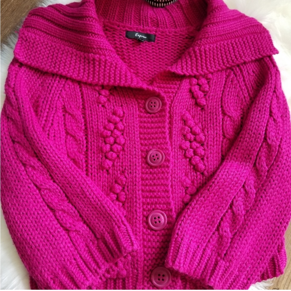 Express cropped metallic fuchsia cardigan